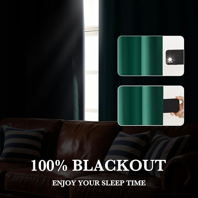 RYB HOME 100% Blackout Short Curtains for Small Window, Thermal Insulated Total Room Darkening Noise Reducing Curtains for Basement Bathroom RV Cars, 29 inches Wide by 36 inches Long, Dark Green