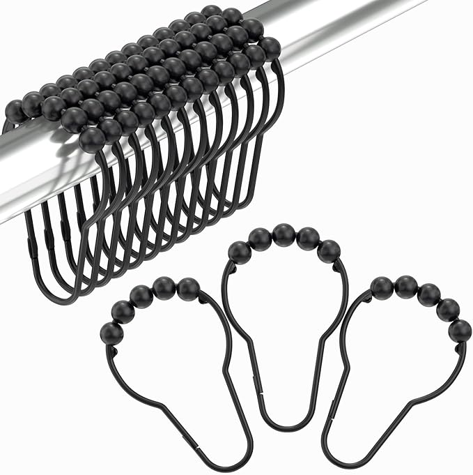 Black Shower Curtain Hooks, Amazer Shower Curtain Hooks, Shower Hooks for Shower Curtain, Decorative Shower Curtain Hooks Rust Proof Stainless Steel Shower Curtain Hooks Set of 12