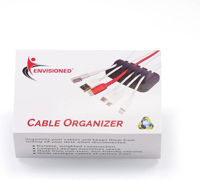 Desktop Cable Organizer, Weighted, Eco-Friendly Silicone, No Bad Smell, Bundled with 4 Reusable Cable Ties (Black)