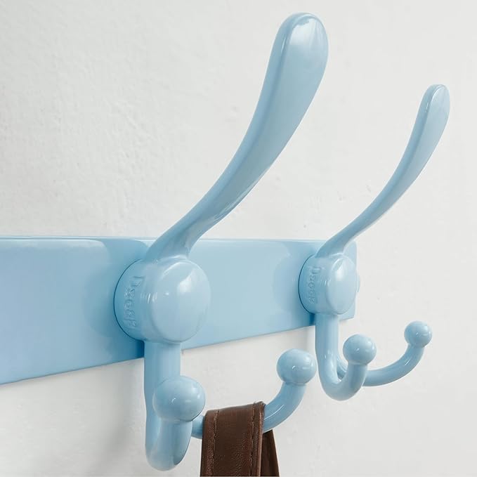 Dseap MaxStrong 2.0 Coat Rack Wall - 37” Long 10 Tri Hooks - Ultra Heavy-Duty Stainless Steel Wall Mount Coat Hanger, Hook Rail for Clothes Hats Jacket Towels Blue, Pack of 2