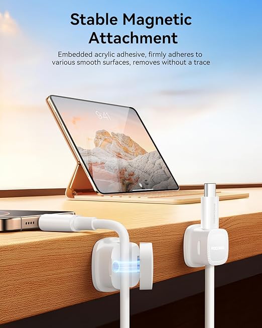 12-Pack Magnetic Cable Clips Cord Organizer-Cable Smooth Adjustable, Rocoren Desk Cable Management Accessories,Cable Holder Clips Wire Holder Keeper for Desktop,Nightstand,Wall,Home Office,Phone,Car