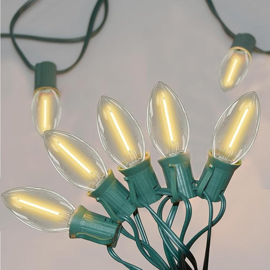 SUNSGNE C9 LED Christmas Lights Outdoor, Christmas Outdoor Lights with 27 LED Warm White Bulbs(2 Spare) for Xmas Holidays Roofline Patio Garden Party Wedding Decor