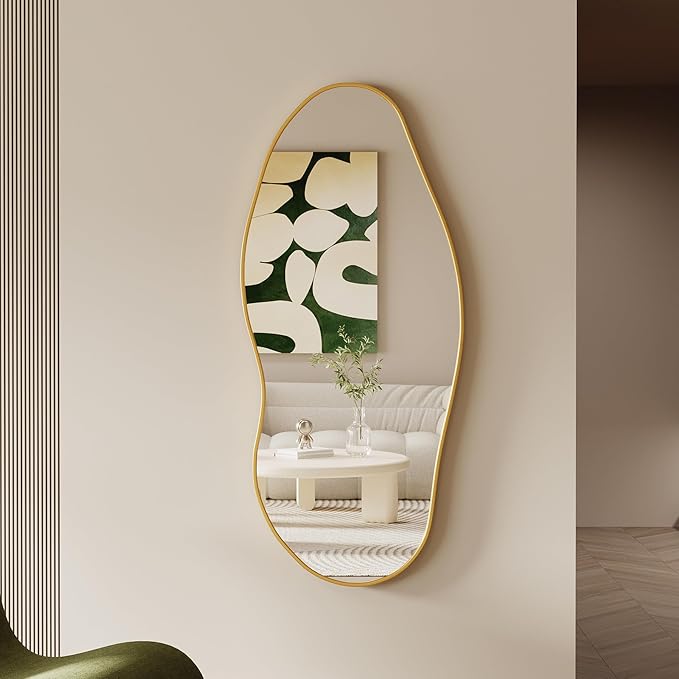 Wavy Wall Mirror -55''×24'' Irregular Wall Mirror Decorative Alloy Framed Mirrors Abstract Artistic Mirrors Wavy Mirror for Cloakroom/Bedroom/Living Room/Entryway（Gold）