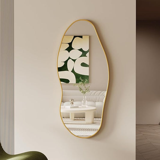 Wavy Wall Mirror -55''×24'' Irregular Wall Mirror Decorative Alloy Framed Mirrors Abstract Artistic Mirrors Wavy Mirror for Cloakroom/Bedroom/Living Room/Entryway（Gold）