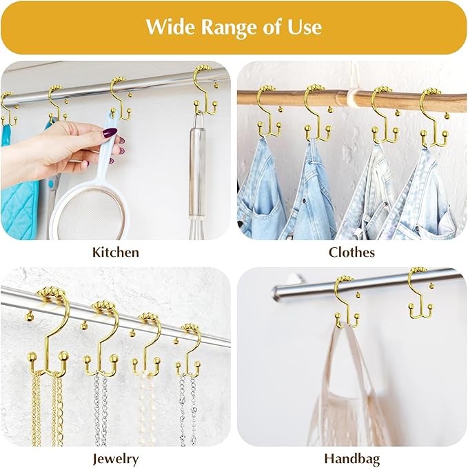 Shower Curtain Hooks Rings - 304 Stainless Steel 100% Rust-Proof Shower Curtain Hooks, Double Hook Glide Shower Hooks Rings for Bathroom Shower Rods Curtains, Set of 12 Pieces