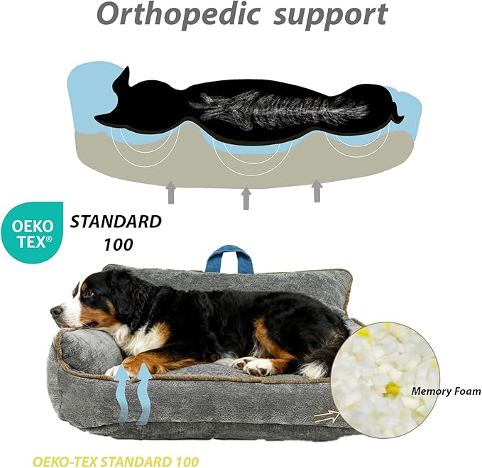 Small Dog Bed, Washable Pet Bed with Removable Cover, with Sides, Carry Handle & Side Pockets .Plush Chenille Orthopedic Pet Bed Couch for Small Breed Dogs & Cats .Calming