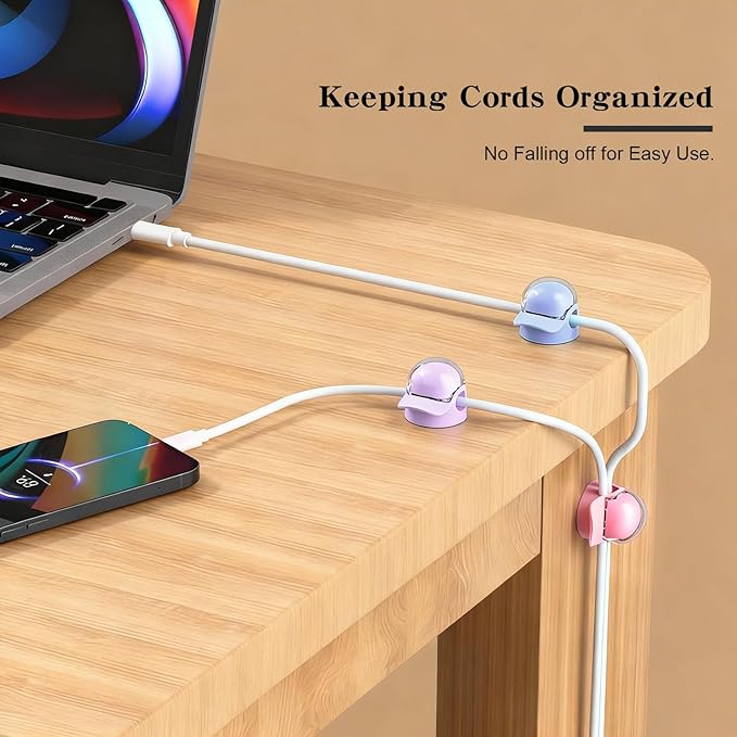 Eiito Cord Organizer [1s Lock] Spring Cable Management Clips -Desk Cord Holder, Adhesive Cute Cap Form Cable Clip, Phone Charger Wire Organizer Keeper for Nightstand Car Office Accessory(20Pack)