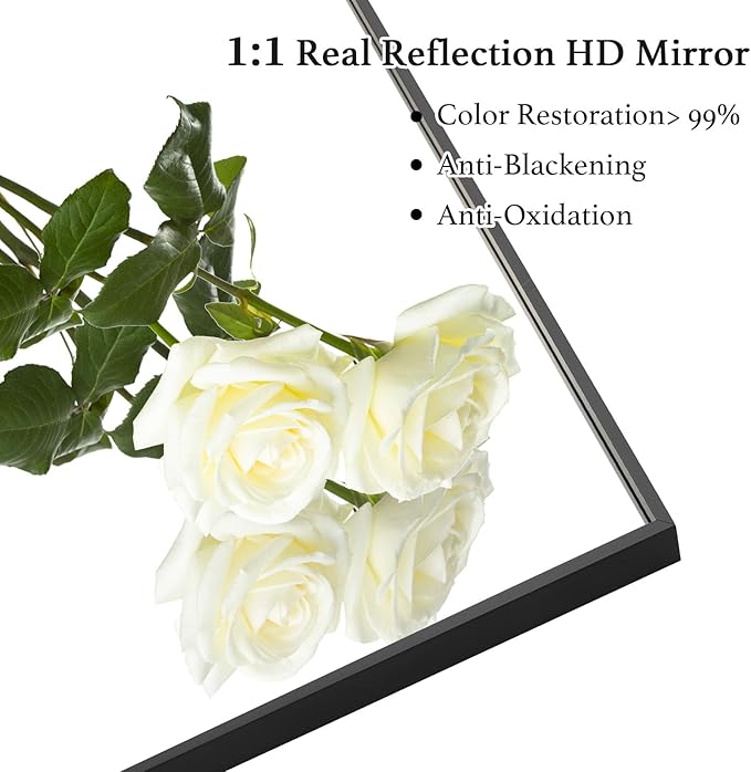 20x36 Inch Black Bathroom Mirror, Copper-Free Mirror, Aluminum Alloy Frame Vanity Mirror, Rectangle Wall Mounted Mirror, Modern Mirror for Bedroom/Living Room/Porch Horizontal or Vertical