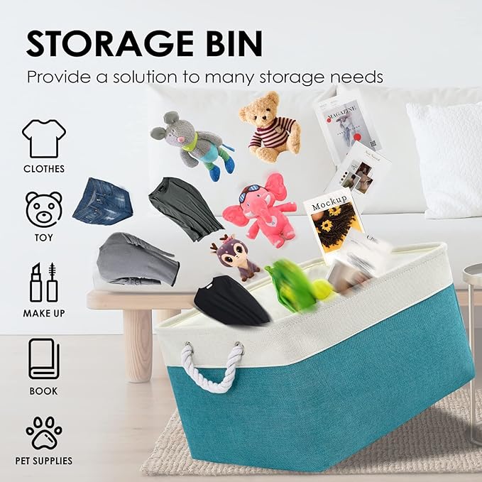 TheWarmHome Storage Bins - Large 3 Pack 15.7x11.8x8.3 in Fabric Storage Baskets for Organizing Shelves | Large Basket Closet Organizer for Home Decor Shelf Baby Toy Laundry (White & Green)