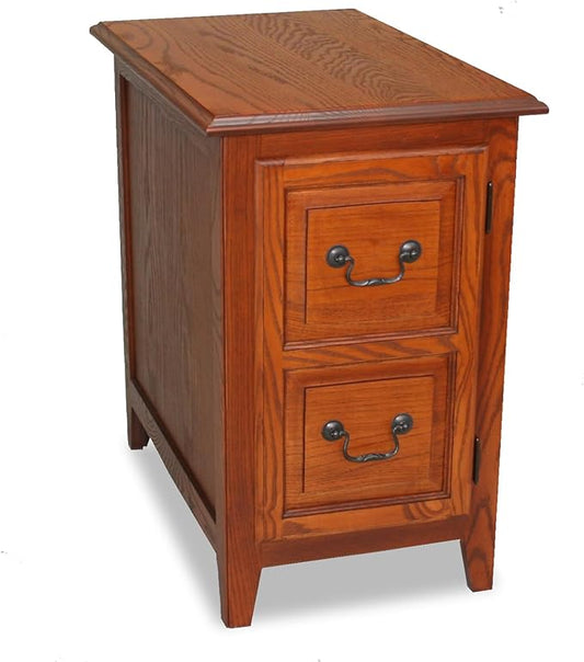 Shaker Solid Wood End Table with Faux Drawer Cabinet Storage, Medium Oak Brown, Perfect for Living Rooms, Bedrooms, and Small Spaces – Leick Home, 10030-MED