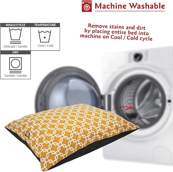 Majestic Pet Medium Rectangle Washable Non Slip Comfy Dog Bed - Crate & Kennel Bed for Medium Breed Dogs - 35 x 28 Inch - Links Yellow