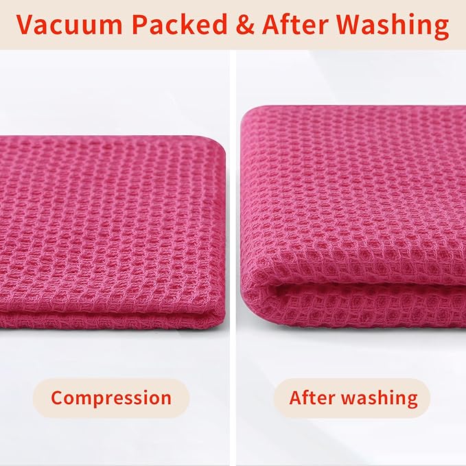 Homaxy 100% Cotton Waffle Weave Kitchen Dish Cloths, Ultra Soft Absorbent Quick Drying Dish Towels, 12 x 12 Inches, 6-Pack, Hot Pink