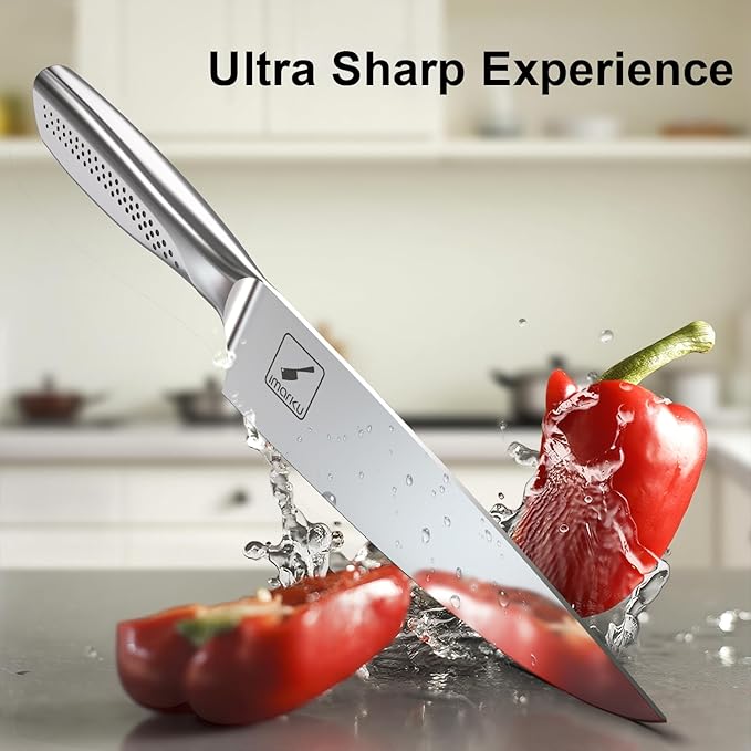 imarku® Kitchen Knife Set, 15 Pcs Japanese Knife Set with Block, Premium Razor-Sharp Chef Knives Set for Kitchen with Sharpener, Rust-Proof, Ergonomic Full-Tang Handle, Black