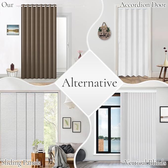 100% Blackout Door Curtain with Magnetic Closure, Approximate Pinch Pleated Design for Bedroom/Living Room Windows & Sliding Room Divider Drapery, 1 Panel, W60 x L80, Brown