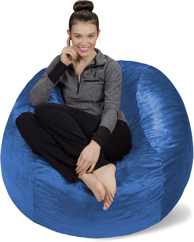 Sofa Sack Bean Bag Chair Cover Only, for Adults and Kids, Without Filling Comfy Fluffy Round or Oval Beanbag Chair Cover Replacement,Lazy Sofa Cover for Reading Chair or Floor Chair,4-Feet,Royal Blue