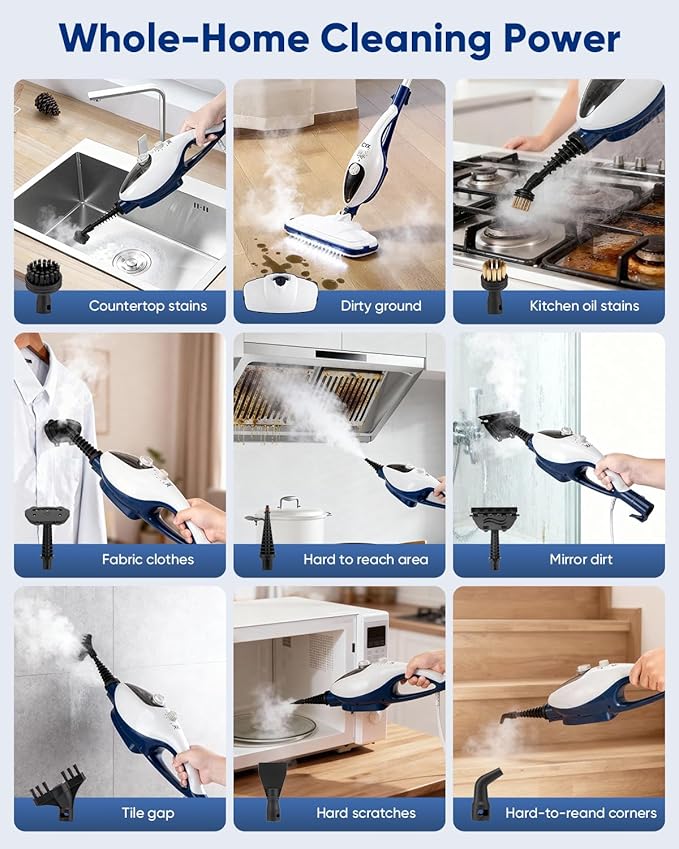 CYK Steam Mops for Floor Cleaning, 12 in 1 Handheld Steam Cleaner for Home, Floor Steamer for Hardwood Floors and Tile(Navy-White)