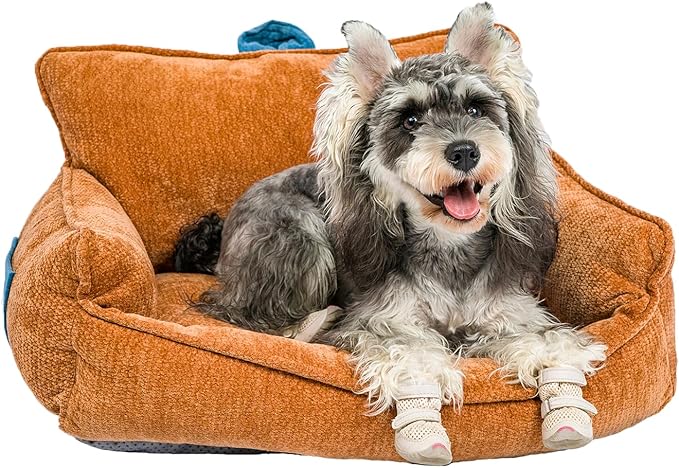 Small Dog Bed, Washable Pet Bed with Removable Cover, with Sides, Carry Handle & Side Pockets .Plush Chenille Orthopedic Pet Bed Couch for Small Breed Dogs & Cats .Calming