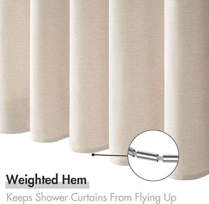 MIULEE Extra Long Linen Shower Curtain 82 Inches Long with 12 Metal Hooks Washable Heavy Beige Fabric Shower Curtain Set Waterproof Neutral Thick Cloth Shower Curtain for Bathroom Hotel Bathtub,Cream