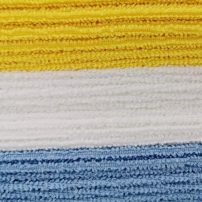 Amazon Basics Microfiber Cleaning Cloths, Ultra Absorbent, Lint Free, Streak Free, Non-Abrasive, Reusable and Washable, 16" x 12", Blue/White/Yellow, Pack of 24