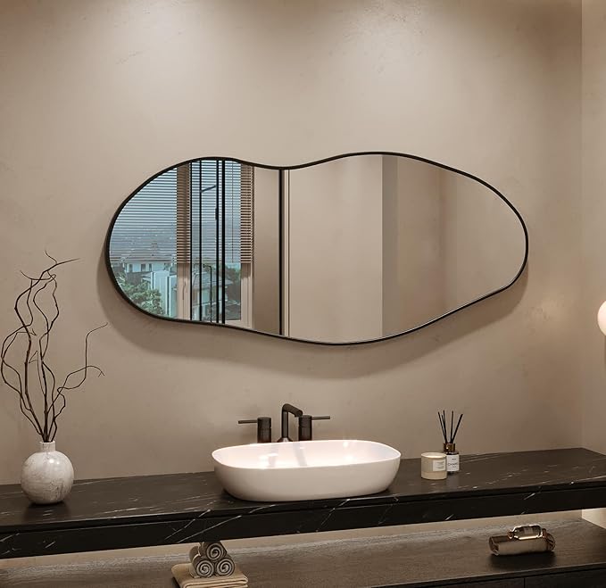 Wavy Wall Mirror -55''×24'' Irregular Wall Mirror Decorative Alloy Framed Mirrors Abstract Artistic Mirrors Wavy Mirror for Cloakroom/Bedroom/Living Room/Entryway（Black）