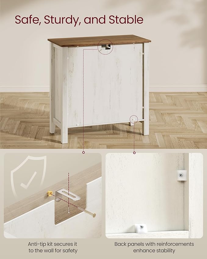 VASAGLE LIRY Collection - Buffet Cabinet, Coffee Bar Cabinet with a Drawer, Adjustable Shelf, Sideboard Storage with Cable Hole, Drawer Divider, Rustic White and Honey Brown UBBK341W01