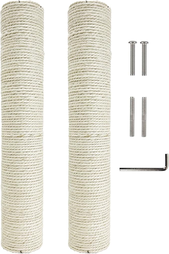 Fhiny 2PCS Cat Scratching Post Replacement 15" Natural Sisal Spare Extension Scratch Post for Cats Tree DIY Craft Refill Pole Parts Hemp Rope Scratcher Climbing Perch for Indoor Kitten White