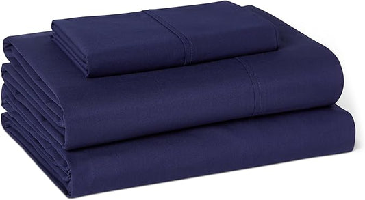 Amazon Basics Soft Organic Cotton Sheet Set with 1-Piece Pillowcase, Navy Blue, Twin XL
