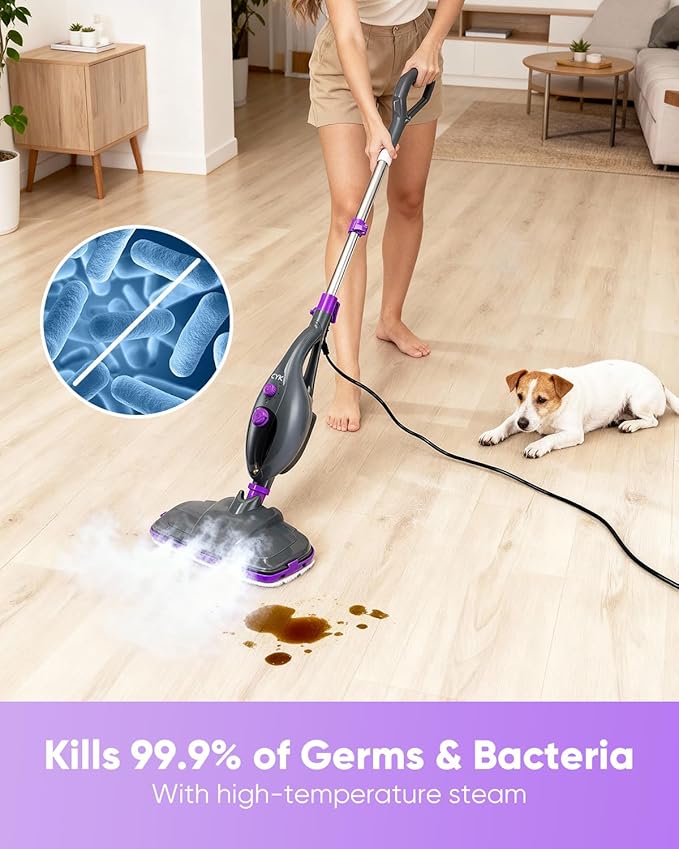 CYK Steam Mops for Floor Cleaning, 12 in 1 Handheld Steam Cleaner for Home, Floor Steamer for Hardwood Floors and Tile(Purple-grey)