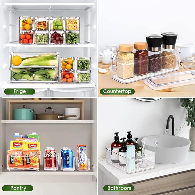 14 Pack Fridge Organizer, Stackable Refrigerator Organizer Bins with Lids, BPA-Free Fridge Organizers and Storage Containers for Fruit, Vegetable, Food, Drinks, Cereals, Clear