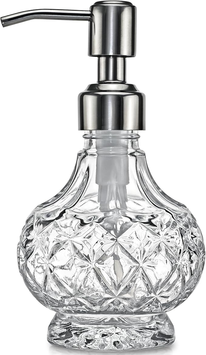 JASAI Clear Glass Small Soap Dispenser, Bathroom Soap Dispenser with Strudy Pump for Small Kitchen and Bathroom, Kitchen Soap for Lotions, Dish Soap, Hand Soap, Body Oil.