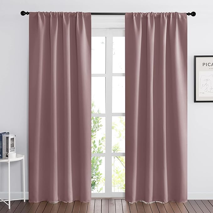 RYB HOME Living Room Curtains Blackout - Light Block Energy Efficiency Small Window Treatment Drapes for Kitchen Dining Patio Sliding Door Farmhouse Decor, W 70 x L 84inch, Dusty Rose, 2 Panels
