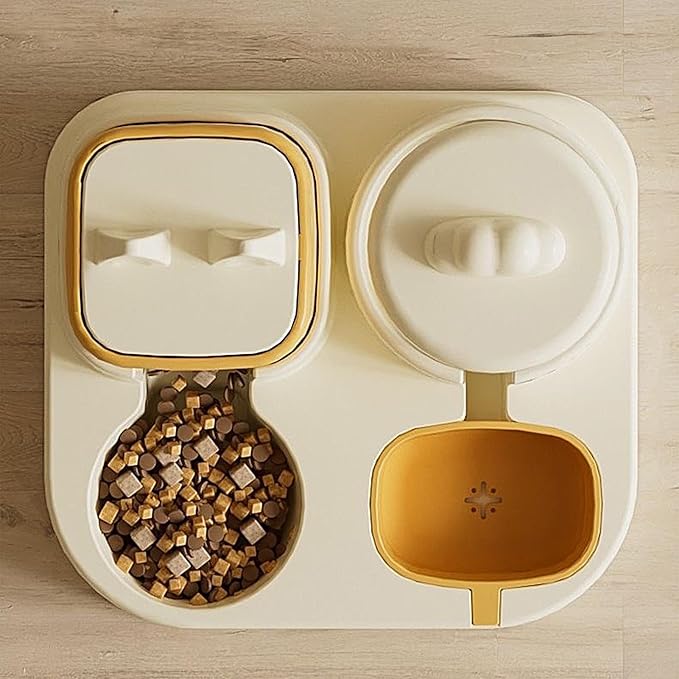 Automatic Dog Feeder and Water,Large Capacity Dog Food Container Water Dispenser - Automatic Pet Feeder Double Bowls, Dry and Wet Separation Feeding Station for Dogs Cats