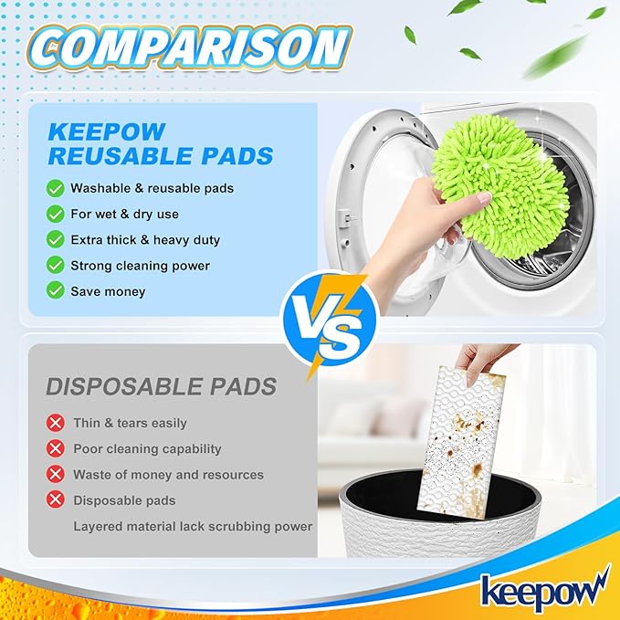 KEEPOW Reusable Microfiber Mop Pads Compatible with Swiffer Sweeper & Mop Deluxe 2-in-1, Wet & Dry Mopping Cloths for All Floors, Compatible with Swiffer Dry Sweeping Cloths for Cleaning (6 Pack)