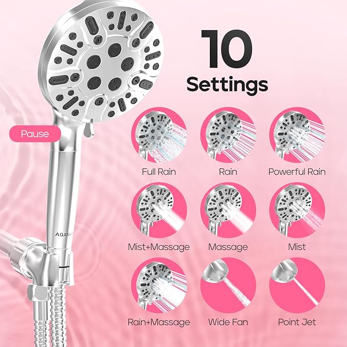 Filtered Shower Head with Handheld, High Pressure 10 Settings Shower Filter Head for Hard Water, Built-in Power Spray,Hard Water Filter Showerhead-Remove Chlorine-Dry Skin,Hair(Premium Chome)