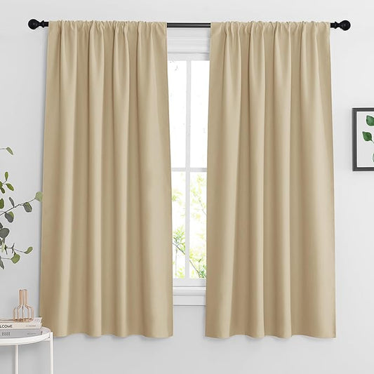 RYB HOME Curtains for Bedroom 63 inches Long, Blackout Thermal Insulating Window Treatment Drapes for Living Room Bathroom Basement Laundry Classroom, W 34 x L 63, Biscotti Beige, 2 Panels