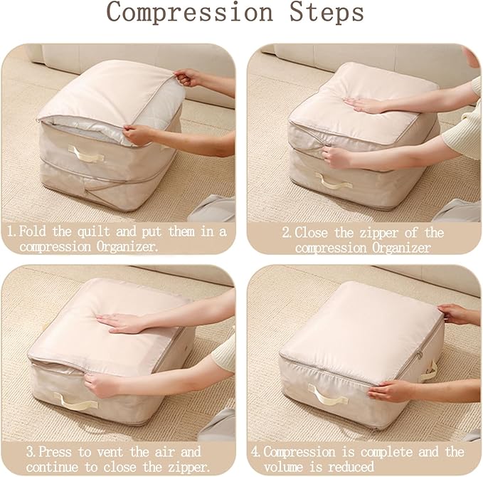 3 PCS Ultra Space Saving Self Compression Organizer, 2025 NEW Comforter Storage Bags, Heavy Duty Moving Bags, Washable Compression Bags for Storage Comforter Blanket, Clothes,Closet, Bedding