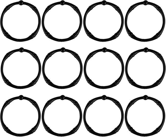 Shower Curtain Hooks, Rustproof Decorative Shower Curtain Rings Metal Round Shower Hooks for Bathroom Shower Rod, 12 Pack (Black)