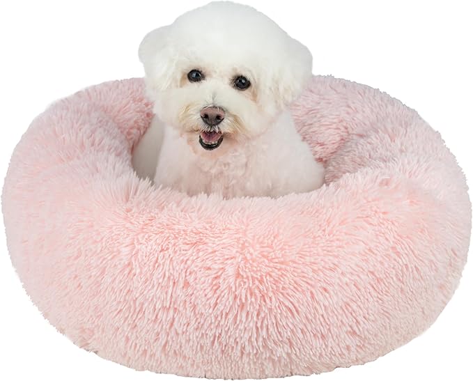 Best Pet Supplies Dog House Bed Crate Mat Tent Indoor Round Soft Plush for Small, Medium, and Large Breeds - Pink, 20 x 20 x 6