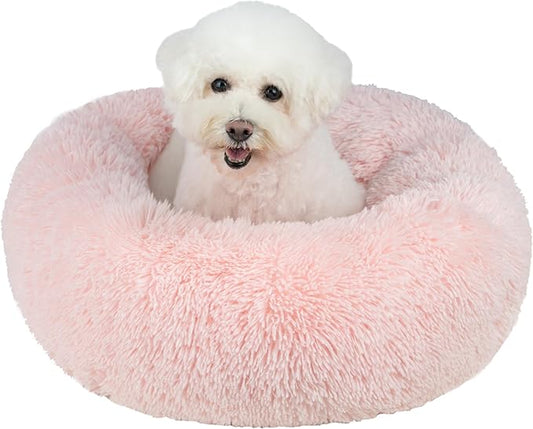 Best Pet Supplies Dog House Bed Crate Mat Tent Indoor Round Soft Plush for Small, Medium, and Large Breeds - Pink, 30 x 30 x 8