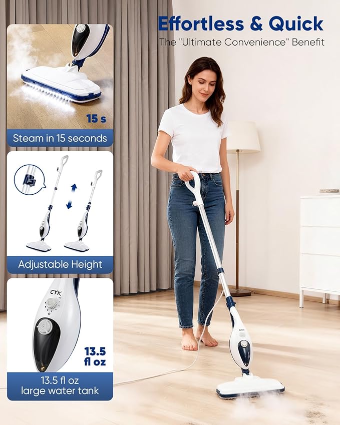 CYK Steam Mops for Floor Cleaning, 12 in 1 Handheld Steam Cleaner for Home, Floor Steamer for Hardwood Floors and Tile(Navy-White)
