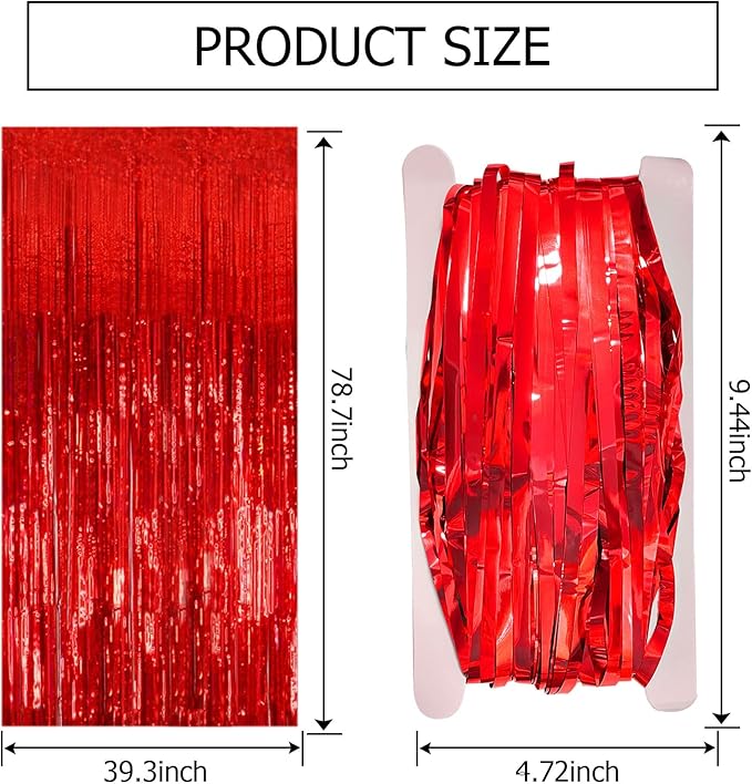 3 Pack Red Party Backdrop Tinsel Streamers Christmas Decorations Foil Fringe Backdrop Curtains Carnival Casino Theme Birthday New Year Holiday Celebration Bachelorette Party Decorations Supplies