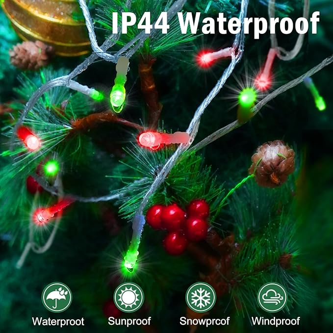 SAUIRS 197FT 500 LED Christmas Lights Outdoor String Lights with 8 Modes Timer Waterproof Fairy Light Plug in for Outside Indoor Party Xmas Palm Tree Yard Wedding Decoration(Red and Green)