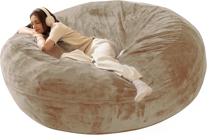 Bean Bag Chair for Adults,6FT Oversize Floor Bean Bags Offers Ample Space for Adults,Memory Foam Giant Bean Bags,Lounger Versatile Design Suits Any Room,Movie Nights,Reading (Apricot, 6FT)