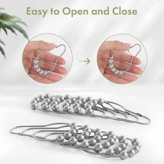 Amazer Shower Curtain Hooks, Decorative Shower Curtain Hooks Rust Proof Stainless Steel Shower Curtain Hooks, Shower Hooks for Shower Curtain Bathroom 12PCS, Space Silver