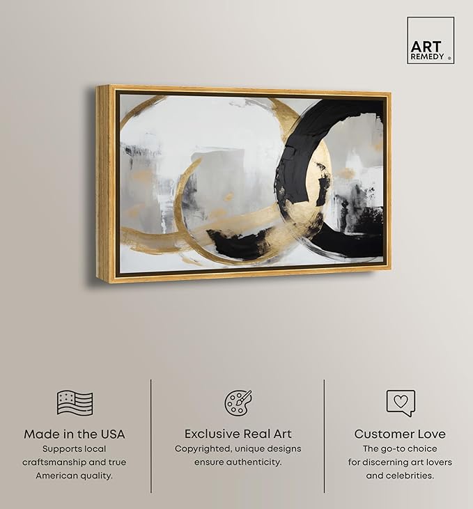 Art Remedy Another Dimension Canvas Modern Black White Abstract Wall Art, Gold Frame, 30" x 20"
