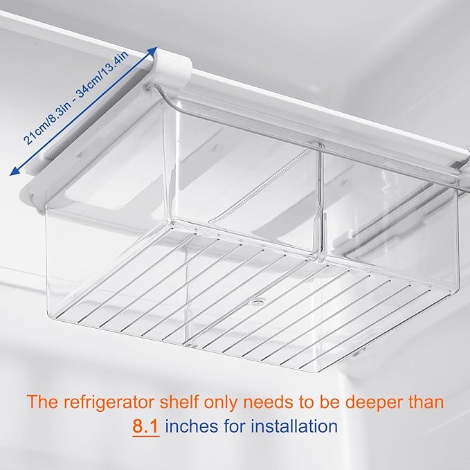 Pull-Out Fridge Drawer Organizer - Under Shelf Storage Bins for Refrigerator Organization for Fruits Vegetables, Cheese & Deli (Tall & Narrow with dividers)