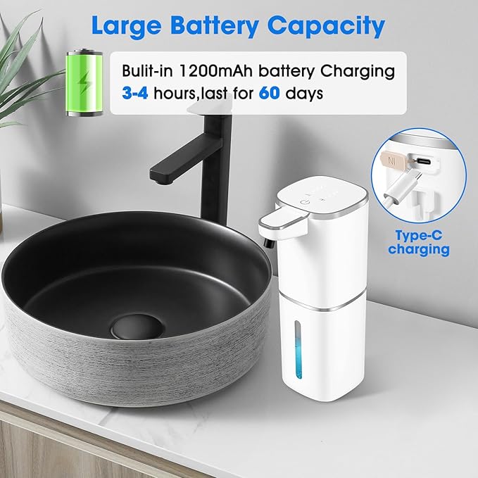 2 Pack Automatic Liquid Soap Dispenser,Touchless Soap Dispenser,13.5oz/400ml Rechargeable Wall Mounted Smart Dispenser for Bathroom Kitchen,Easy for Toddlers(White)