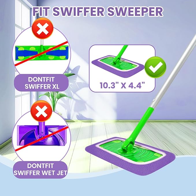 6 Pack Reusable Microfiber Mop Pads - Compatible with Sweeper, Reusable Mop Pads, Washable Dry Cloths & Wet Pads Refill for Hardwood Laminate Tile Floor Cleaning (Purple, M)