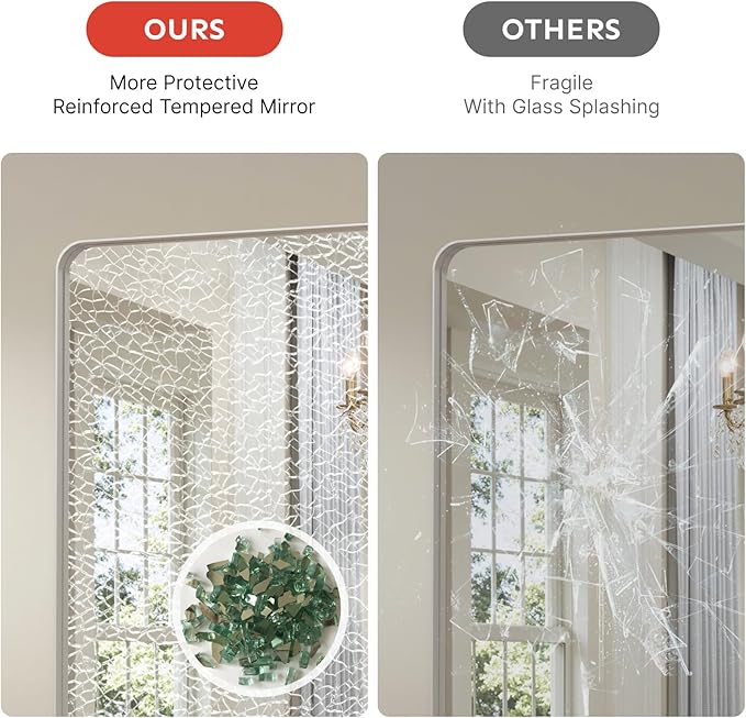 20x16"Bathroom Vanity Mirror for Wall, Aluminum Framed, Farmhouse Rectangle, Anti-Rust, HD Reflection Anti-Desilvering, Distortion Free, Tempered and Shatter-Proof Wall Mounted Mirror, Silver