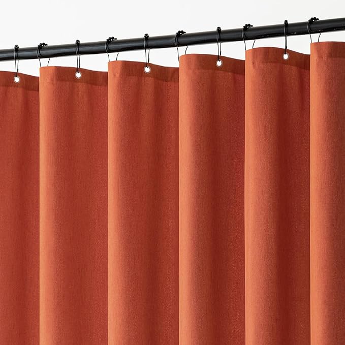 MIULEE Burnt Orange Linen Shower Curtain with 12 Metal Hooks Modern Heavy Duty Washable Fabric Shower Curtain Set Waterproof Thick Cloth Shower Curtain for Bathroom Hotel Bathtub, W72*L72, Terracotta